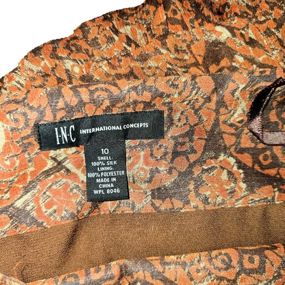 Womens Maxi Skirt Silk Size 10 Brown Orange Paisley Print Lined JH1768 - Picture 9 of 9